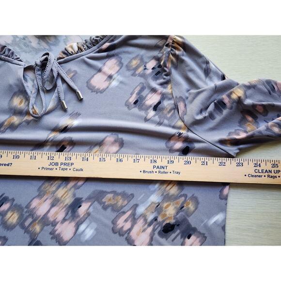 TOP/BLOUSE-CALVIN KLEIN-Gray-Long Sleeves-PICS NOT BLURRED-Watercolor Design-XL - Picture 12 of 16